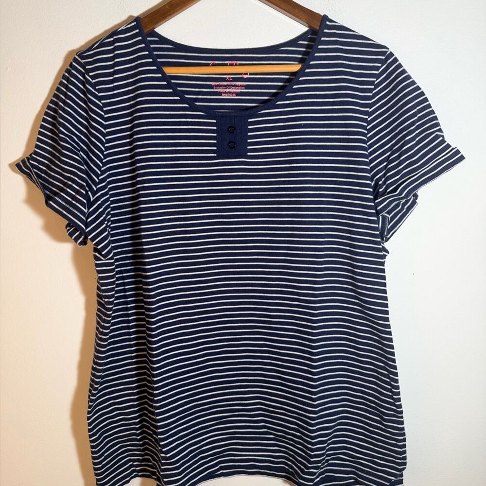 Coral Bay Navy and White Striped Short Sleeve Top